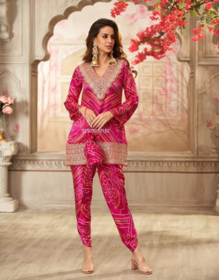 Royal Pink Printed Kurti Set